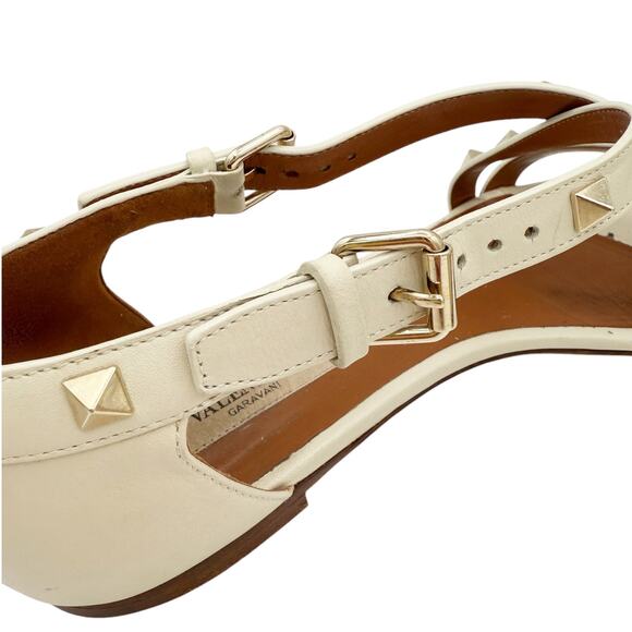 Valentino Rockstud Criss Cross Strap Flat Leather Sandals Cream EU 37.5 US 7.5 - Picture 2 of 15